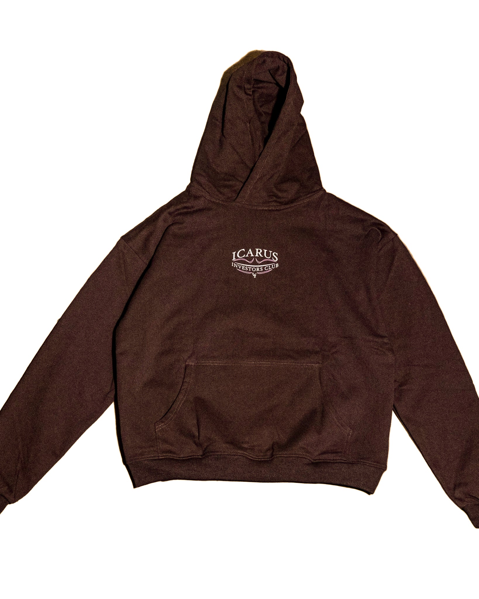 Purple hoodie with a logo on the chest against a white background