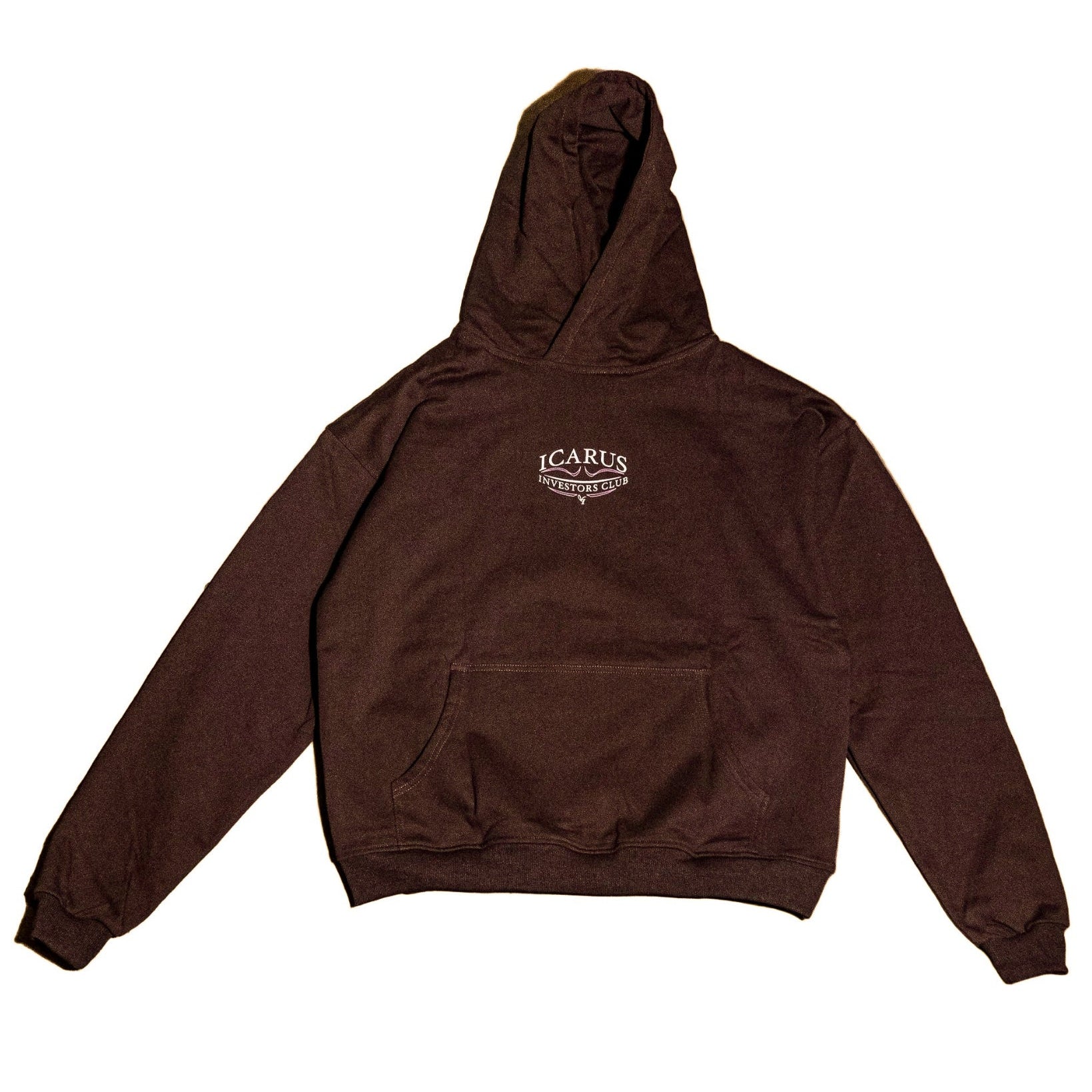 Purple hoodie with a logo on the chest against a white background